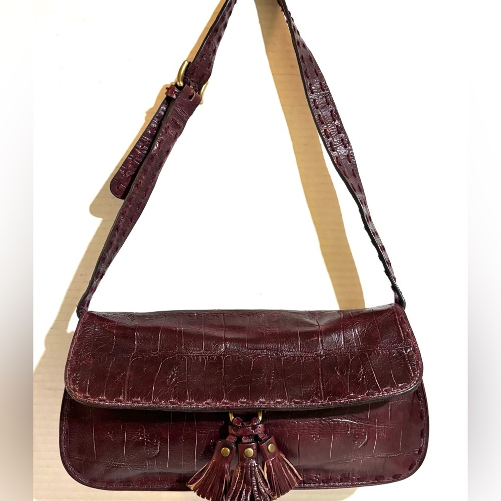Vintage Deep Burgundy Croc-Embossed Shoulder Bag
